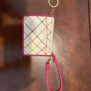 Coach card holder key chain wristlet multi color plaid